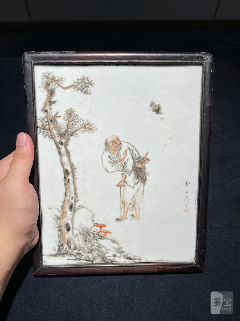 清晚期 李古董画铁拐李人物纹瓷板 - 图2